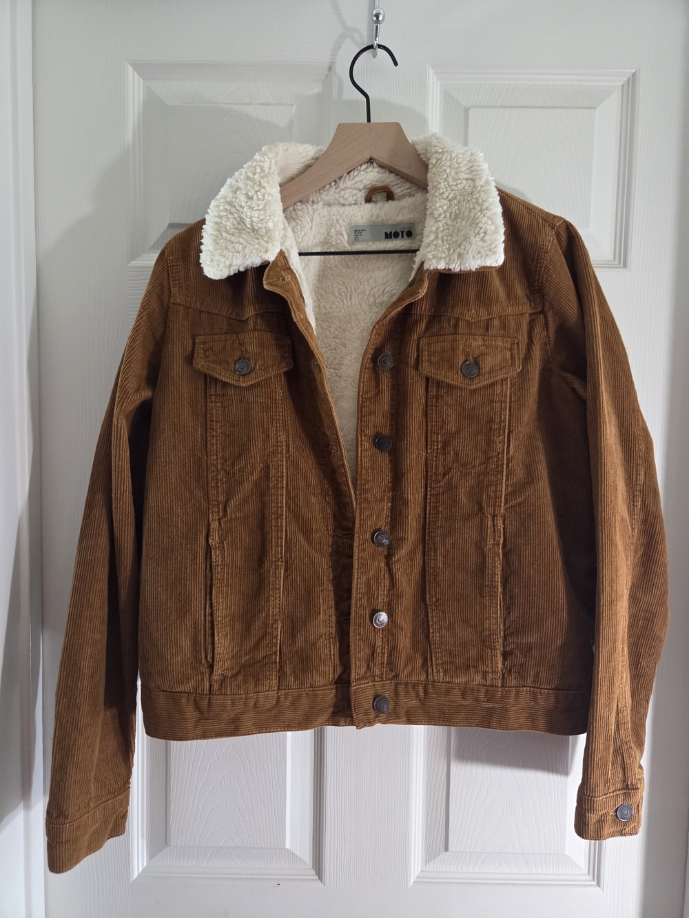 Topshop Tan Corduroy Jacket with Cream Sherpa Collar